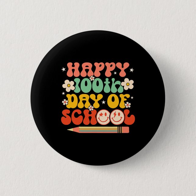 100. Schullehrer Kinder Retro Groovy 100 Button (Vorderseite)