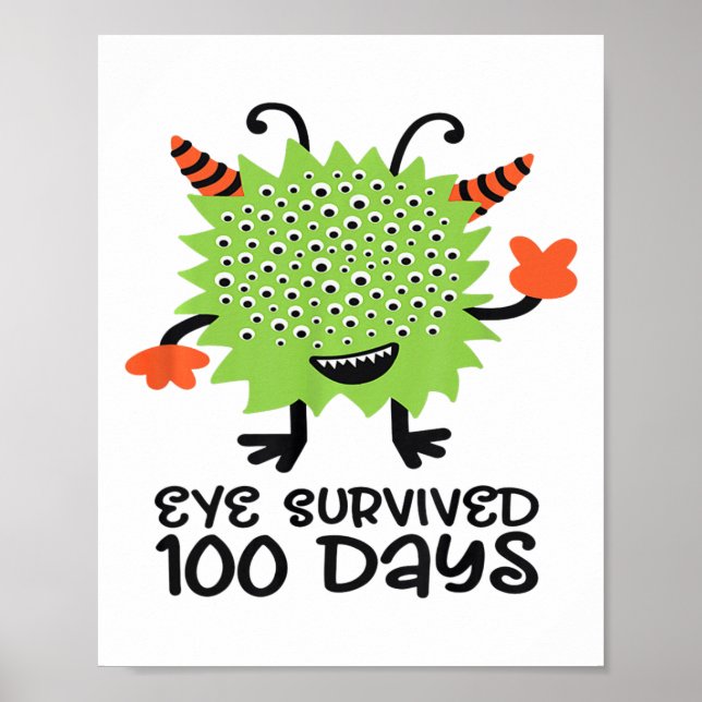 100. Schulmonster Jungen Kinder Auge überlebt Poster (Vorne)