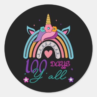 100. Schulrenbow 100 Tage Y'all Unicorn Runder Aufkleber