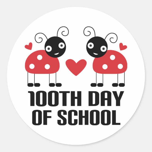 100. Schultag Ladybug Lehrer Geschenk Runder Aufkleber (Vorderseite)