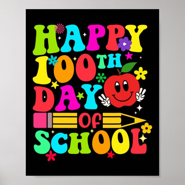 100. Schultag Retro 100 Tage Lehrer Student Poster (Vorne)