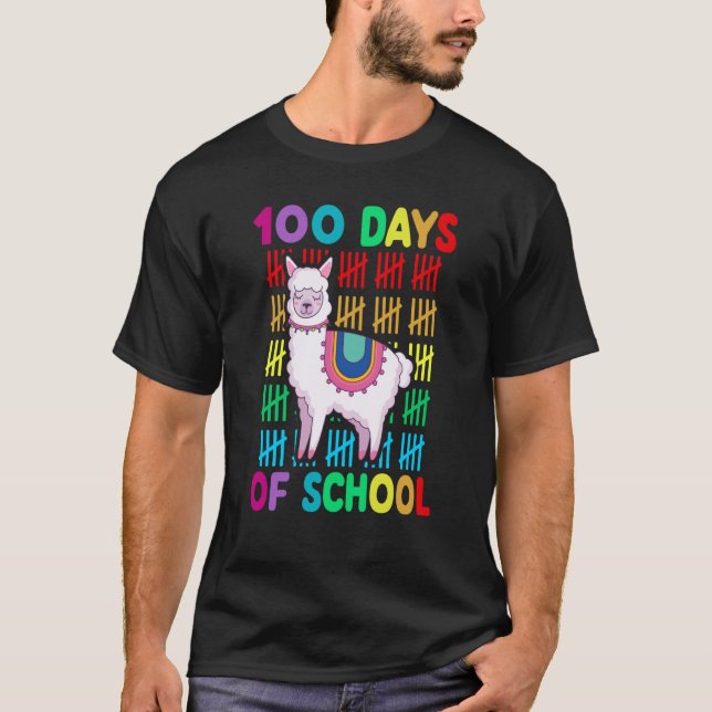 100. Schultag Tierlama Happy 100. T-Shirt (Vorderseite)