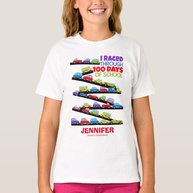 100 Schultage Niedlich Funny Cars T-Shirt (Vorderseite)