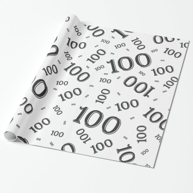 100. Schwarz/Weiß-Random-Zahlenmuster groß Geschenkpapier (Ungerollt)