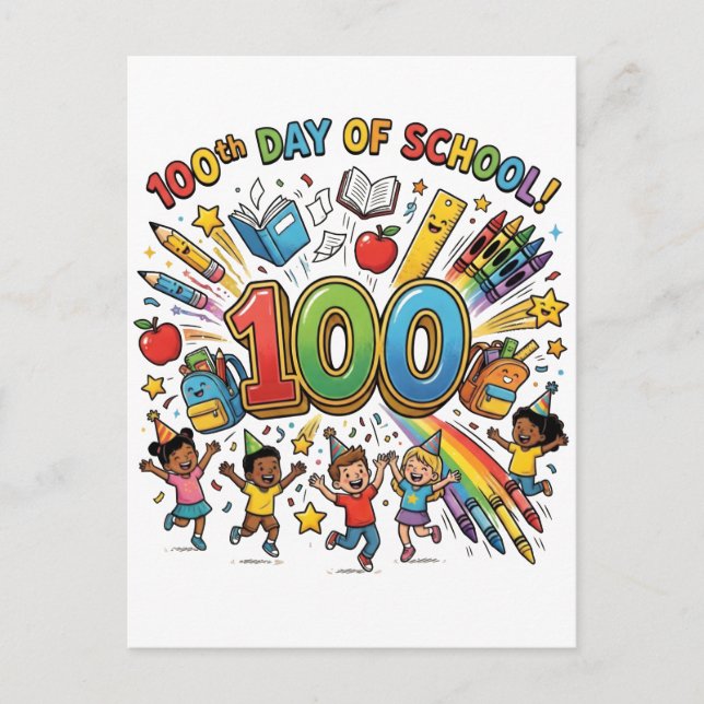 100. Tag der Schule Farbdesign –  Postkarte (Vorderseite)