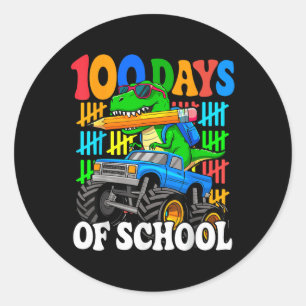 100. Tag der Schule Monster Truck Dinosaurier 100 Runder Aufkleber