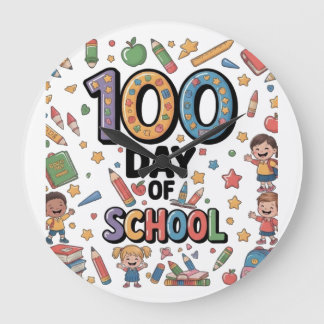 100. Tag des Schulspaß-T-Shirts | Farbige Kinder & Große Wanduhr