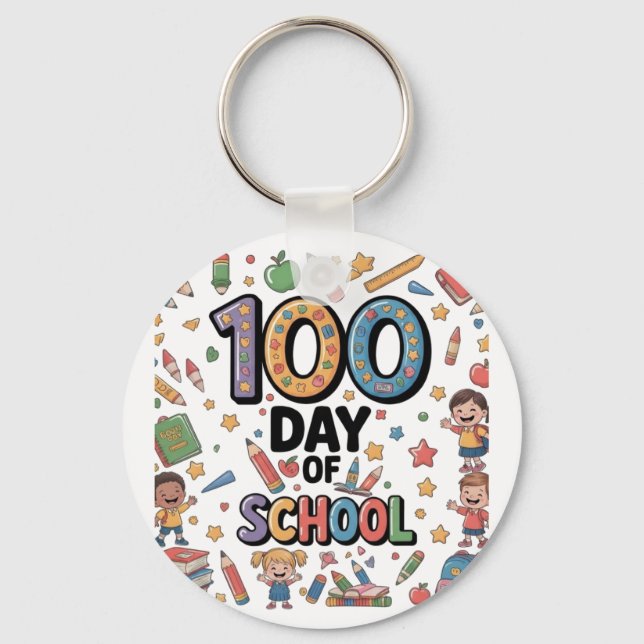 100. Tag des Schulspaß-T-Shirts | Farbige Kinder & Schlüsselanhänger (Vorderseite)