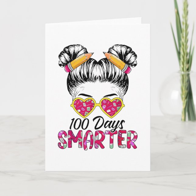 100 Tage cleverer Lehrer Lehrer Haar Herz Karte (Vorderseite)
