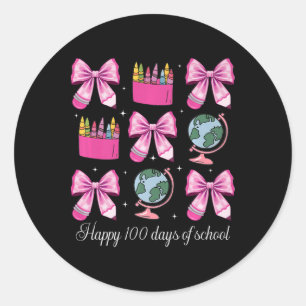 100 Tage der Schule Coquette Bow Karte Crayon Lehr Runder Aufkleber
