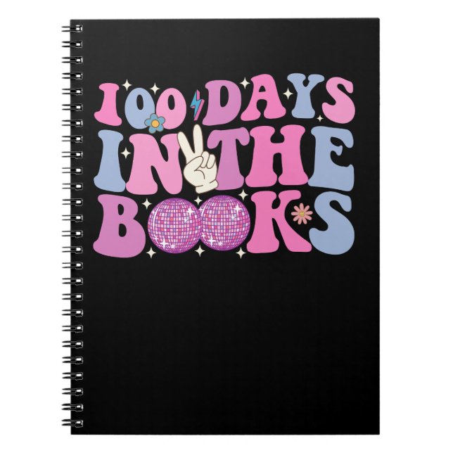 100 Tage im Books Disco Ball Groovy Retro Notizblock (Vorderseite)