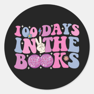 100 Tage im Books Disco Ball Groovy Retro Runder Aufkleber