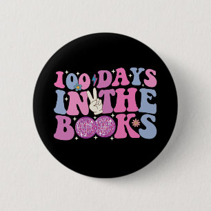 100 Tage im Buch Disco-Kugel Groovy Retro Button