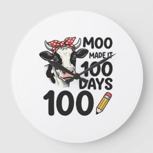 100-Tage-Kuh-Shirt Vintage-Gravur-Schuldesign Große Wanduhr