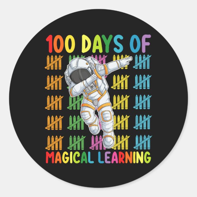 100 Tage Magisches Lernen Astronautenschule Runder Aufkleber (Vorderseite)