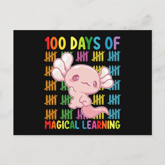 100 Tage Magisches Lernen Axolotl Schule Postkarte (Vorderseite)