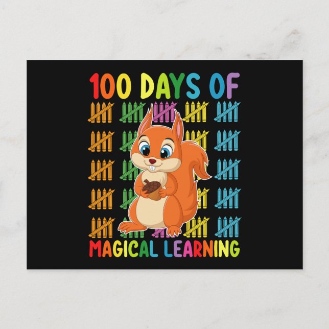 100 Tage Magisches Lernen Eichhörnchenschule Postkarte (Vorderseite)