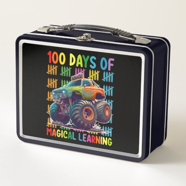 100 Tage Magisches Lernen Monster Truckschule Metall Brotdose (Vorderseite)