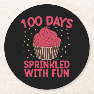 100 Tage mit Spaß gesprenkelter Cupcake Schulmädch Runder Pappuntersetzer