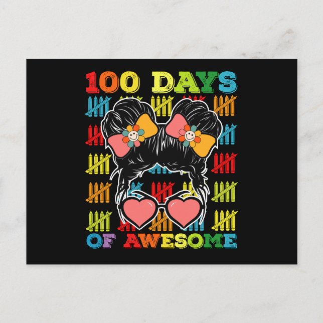 100 Tage Phantastische Messy Bun 100. Schultag Postkarte (Vorderseite)