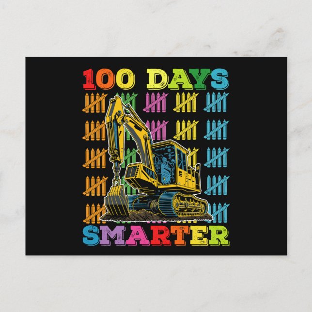 100 Tage schlauer Bagger 100. Schultag Postkarte (Vorderseite)