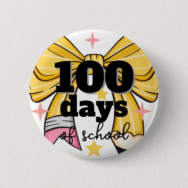 100 Tage Schulbleistift mit Schleife Button (Vorderseite)
