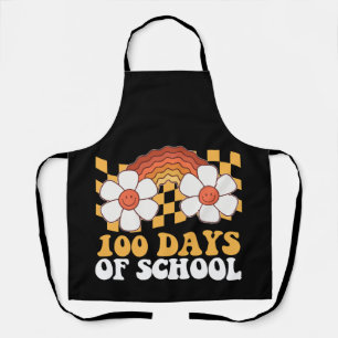 100 Tage Schule Blumen Regenbogen Groovy Retro Schürze