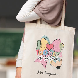 100 Tage Schule 🎀 Coquette Bow Custom Teacher Tasche