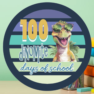 100 Tage Schule Dinosaurier Schüler Lehrer Runder Aufkleber