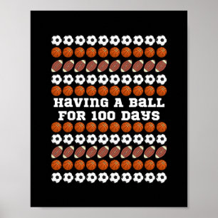100 Tage Schule Fußball Sketll Fußball Jungen Spor Poster