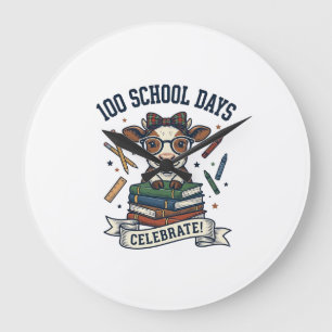 100 Tage Schule Kuh Vintage Gravur Lehrer Shir Große Wanduhr