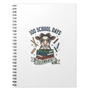 100 Tage Schule Kuh Vintage Gravur Lehrer Shir Notizblock