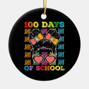 100 Tage Schule Messy Bun Lehrer Keramik Ornament