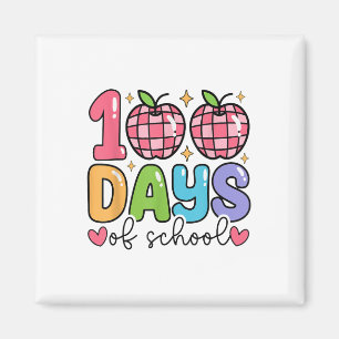 100 Tage Schule Retro Disco Lehrer Kinder glücklic Magnet