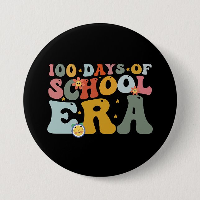 100 Tage Schulzeit Groovy Lehrer Kinder Button (Vorderseite)