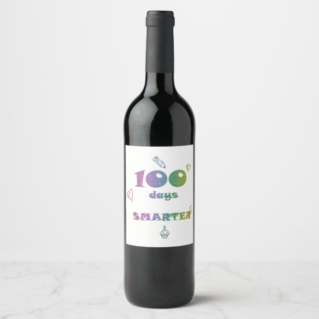 100 Tage Smarteres Weinlabel - Funny Teacher Gift Weinetikett (Vorderseite)