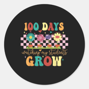100 Tage wachsende Boho Blume Lehrer 100. Tag Runder Aufkleber