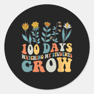 100 Tage wachsende Boho Blume Lehrer 100. Tag Runder Aufkleber