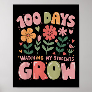 100 Tage wachsende Retro-Blume Lehrer 100. Tag Poster