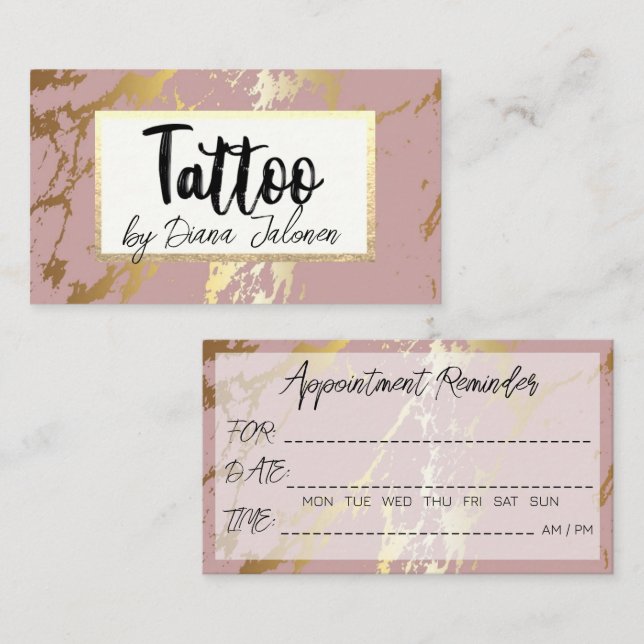 100 Tattoo Artist Termin Erinnerung Rose Marmor Visitenkarte (Vorne/Hinten)