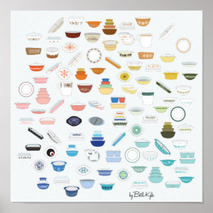 100 Teile Pyrex - Weiß/Hellgrau Poster