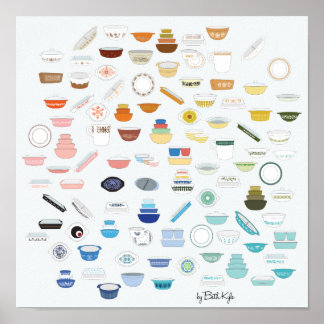 100 Teile Pyrex - Weiß/Hellgrau Poster