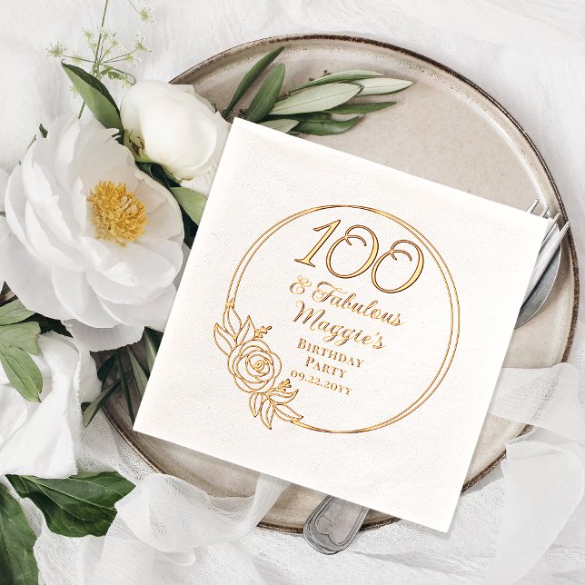 100 und fabelhafte 100. Geburtstagsparty gestempel Servietten Mit Folie (Elegant "100 and Fabulous" 100th Birthday Party Stamped Foil Napkins)