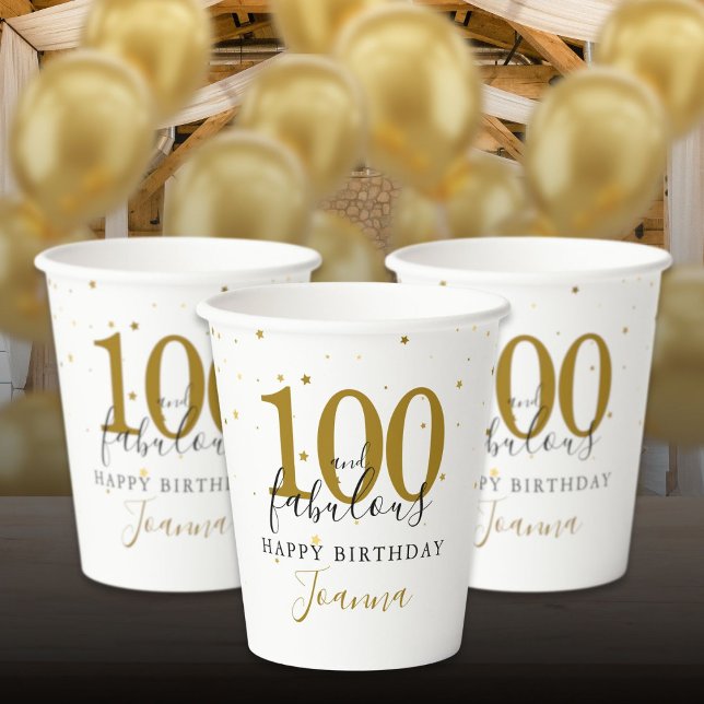 100 und fabelhafte Gold Black Birthday Party Pappbecher (100 and Fabulous Gold Black Birthday Party Paper Cups)
