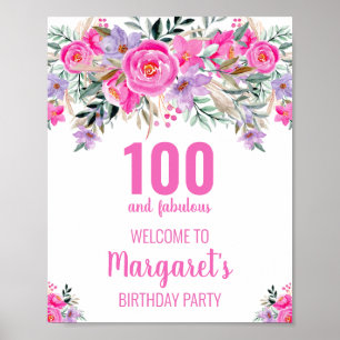 100 und fabelhafte rosa elegante Geburtstagsparty Poster