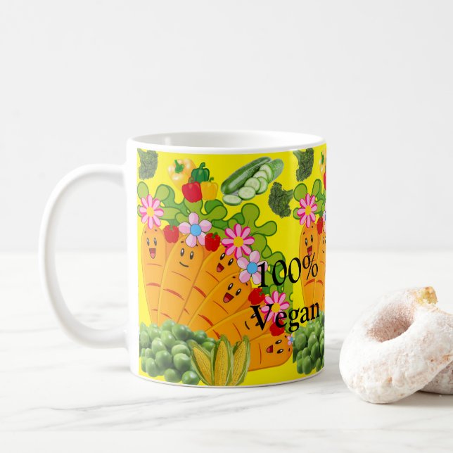 100% Vegane Karotten Erbsen Gelbe Tasse (Mit Donut)
