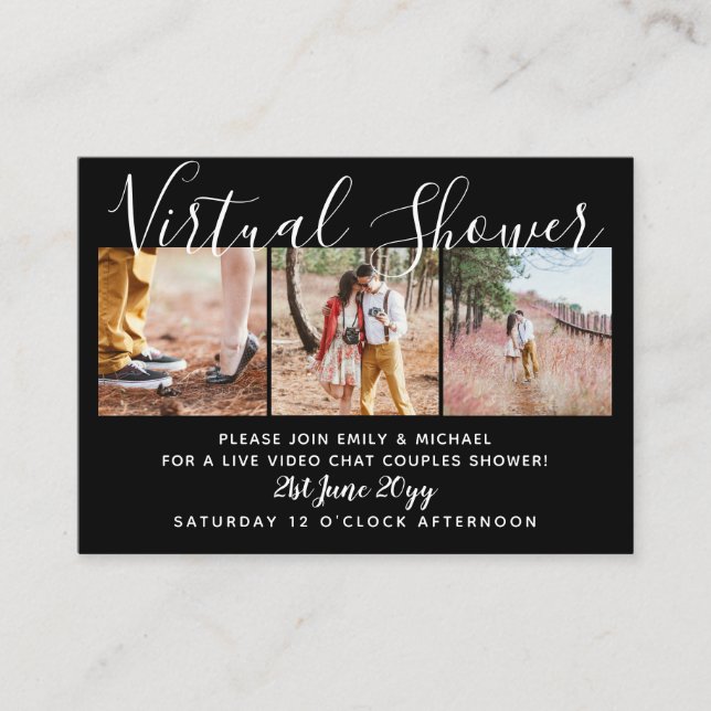 100 Virtual Shower FOTO Hochzeit Live Chat Budget Hinweiskarte (Vorderseite)