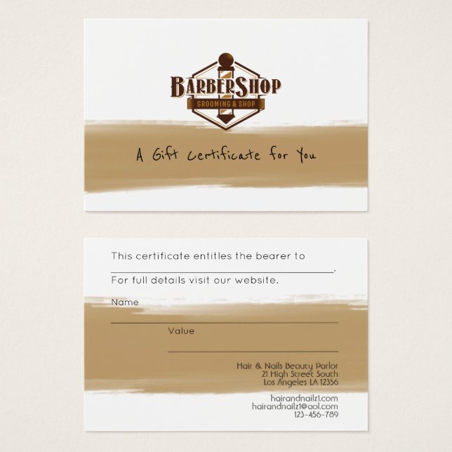 100 x Business LOGO Certificats cadeaux Barber Sho (Devant & derrière)