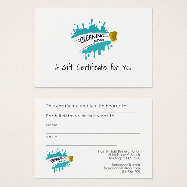 100 x Business LOGO Geschenkgutscheine REINIGUNG (Vorne & Hinten)
