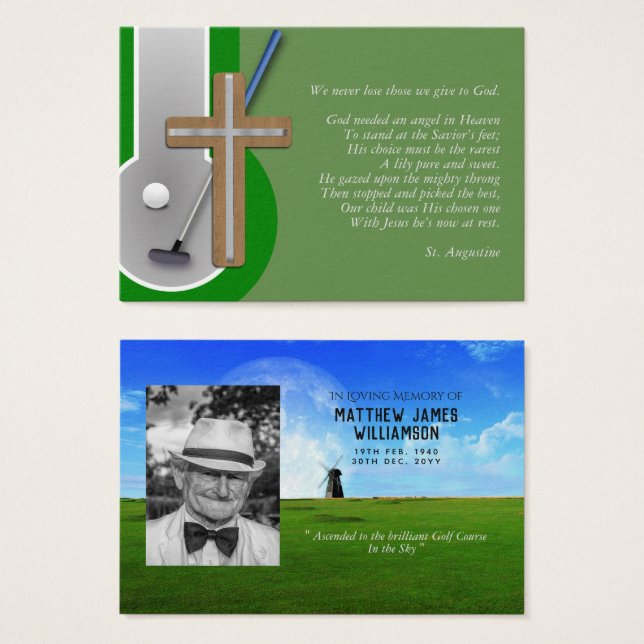 100 x Carte de prière commémorative de GOLF Photo  (Devant & derrière)